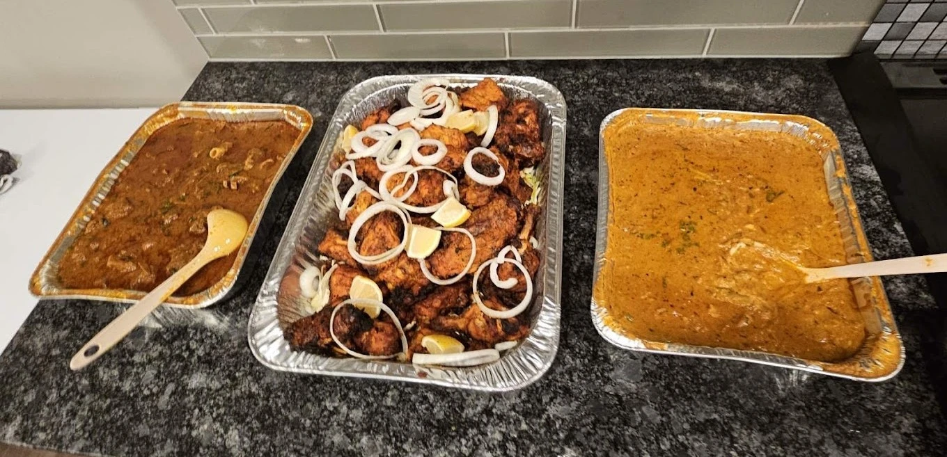South Indian catering tray with multiple dishes